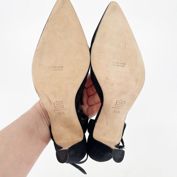 Vintage Manolo Blahnik Black Suede T-Strap Ankle Strap Pointed Toe Pump IT 38.5 - Picture 10 of 11